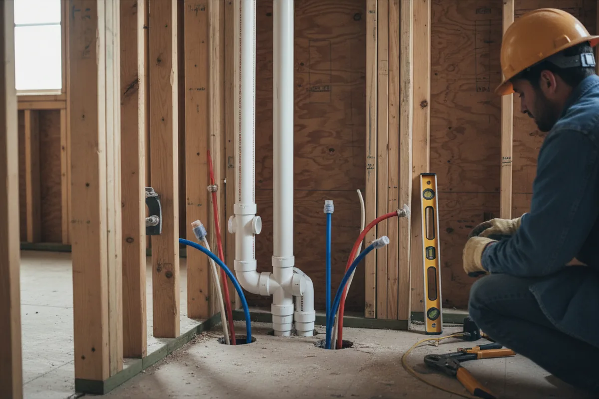 Drain and supply rough-in during Sump Pump Repair in Irving